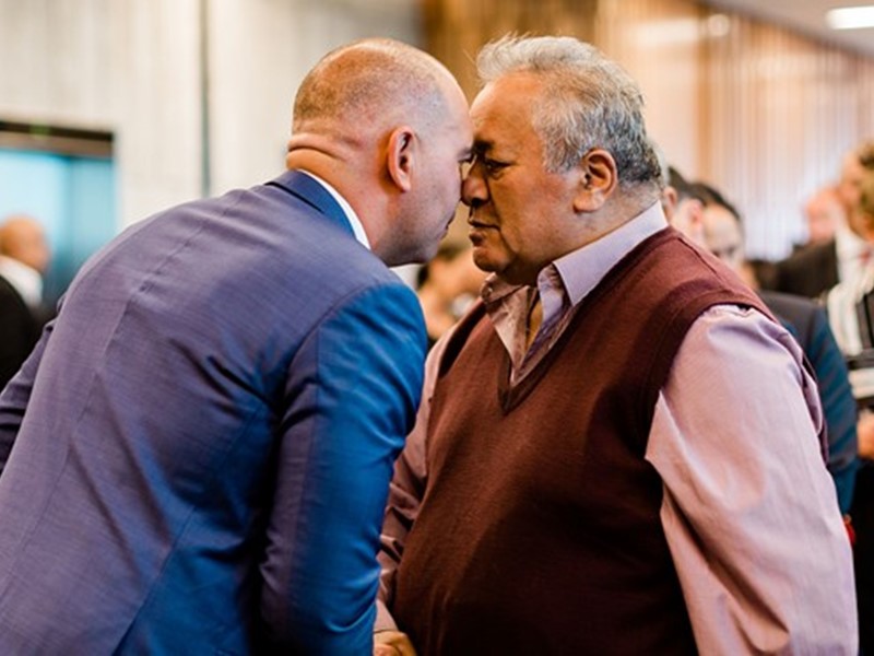 ChatGPT said:
Sealord representative and iwi member greeting each other with a traditional Māori hongi, celebrating their partnership agreement with cultural respect and unity.